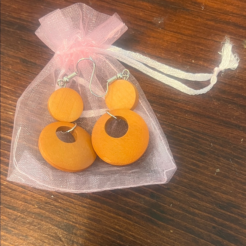 Orange Wooden Hoop Earrings